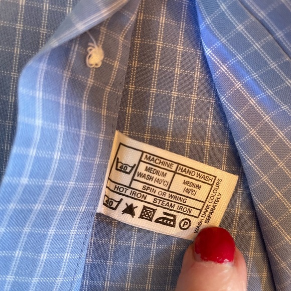 Thomas Pink Blue & White Check Button-Down Dress Shirt. French Cuff Sz 16.5-36.5 - Picture 8 of 9